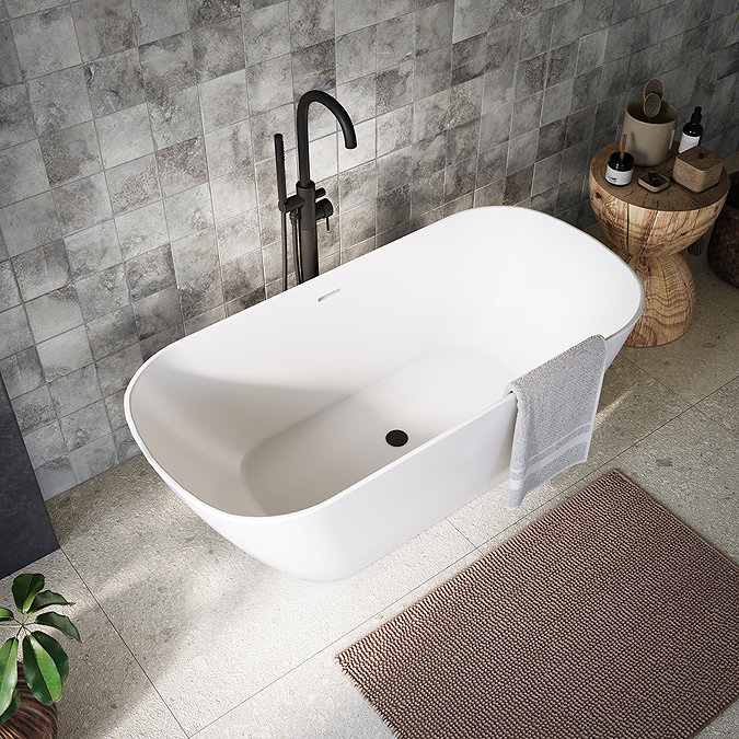 Arezzo Thin Edge Curved Rectangular Bath - 1600 x 750mm with Waste