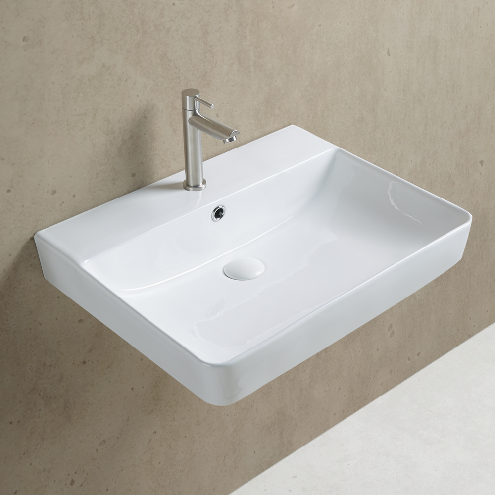 Arezzo Thin Edge Wall Hung Basin (600mm Wide - Gloss White)
