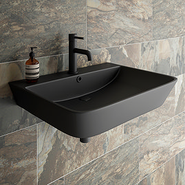 Arezzo Thin Edge Wall Hung Basin (600mm Wide - Matt Black)