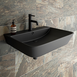 Arezzo Thin Edge Wall Hung Basin (600mm Wide - Matt Black)