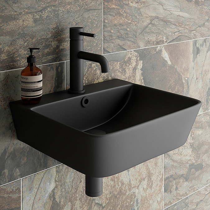 Arezzo Thin Edge Wall Hung Cloakroom Basin (400mm Wide - Matt Black)