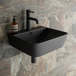 Arezzo Thin Edge Wall Hung Cloakroom Basin (400mm Wide - Matt Black)