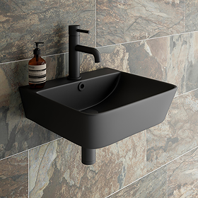 Arezzo Thin Edge Wall Hung Cloakroom Basin (400mm Wide - Matt Black)