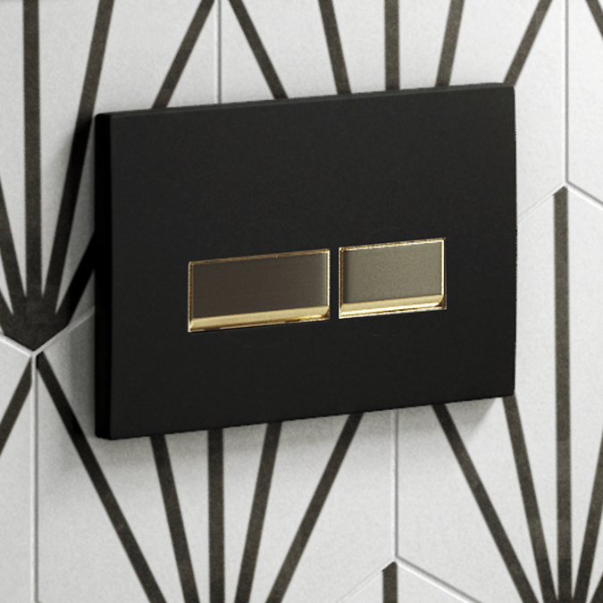 Arezzo Toilet Cistern Frame for Wall Hung Pans with Matt Black and Brushed Brass Dual Flush Plate feat. Square Buttons