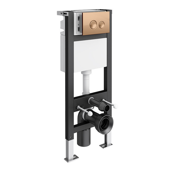 Arezzo Toilet Cistern Frame with Bronze Dual Flush Plate for Wall Hung Pans - Round Buttons