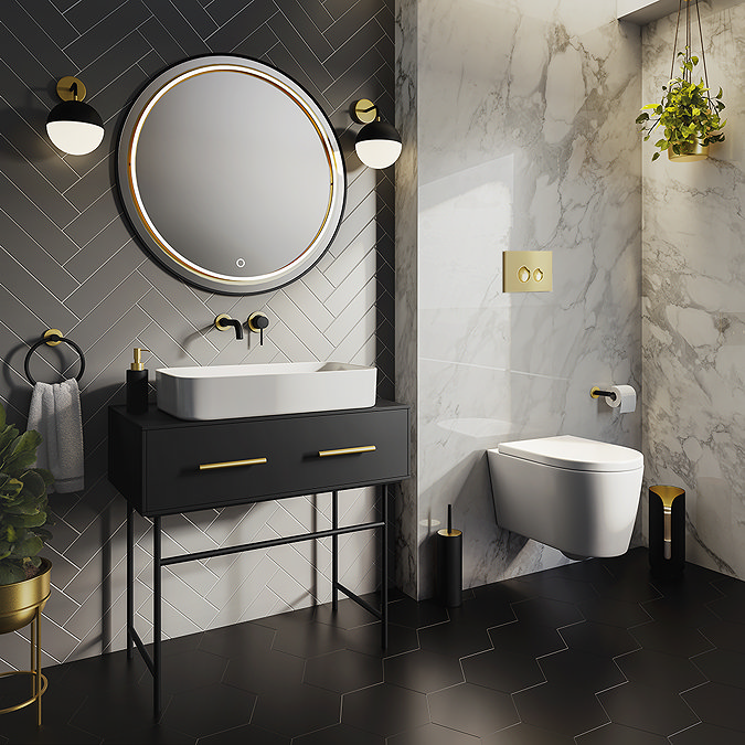 Arezzo Toilet Cistern Frame with Brushed Brass Dual Flush Plate for Wall Hung Pans - Round Buttons