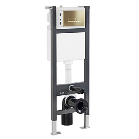 Arezzo Toilet Cistern Frame with Brushed Brass Dual Flush Plate for Wall Hung Pans - Square Buttons