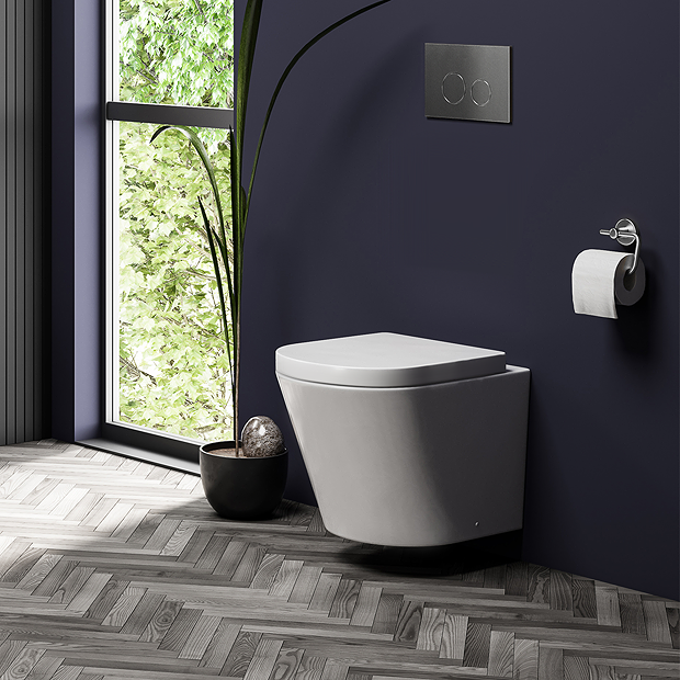 Arezzo Toilet Cistern Frame with Brushed Gunmetal Grey Dual Flush Plate ...