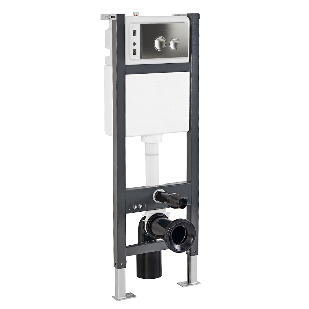 Arezzo Toilet Cistern Frame With Brushed Gunmetal Grey Dual Flush Plate 