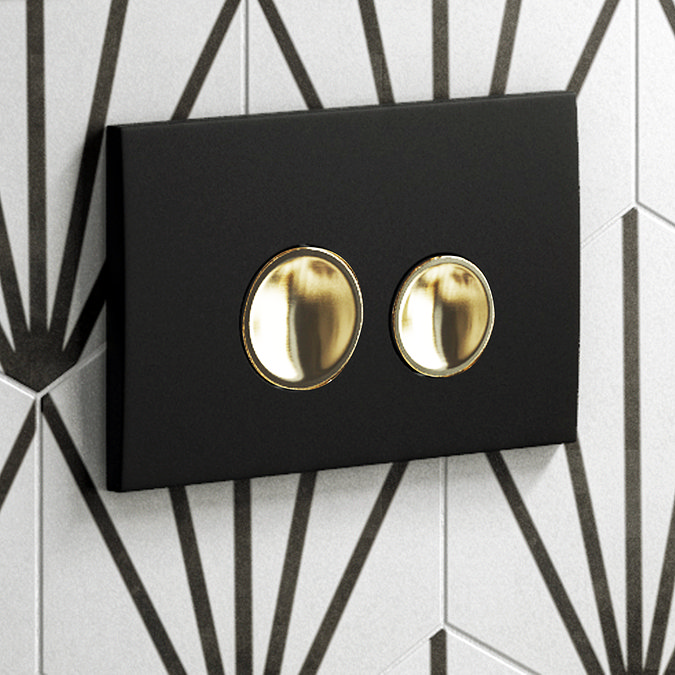 Arezzo Toilet Cistern Frame with Matt Black and Brushed Brass Flush Plate feat. Round Buttons