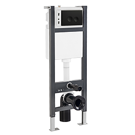 Arezzo Toilet Cistern Frame with Matt Black Dual Flush Plate for Wall Hung Pans - Round Buttons