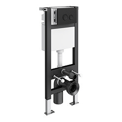 Arezzo Toilet Cistern Frame with Matt Black Dual Flush Plate for Wall Hung Pans - Round Buttons