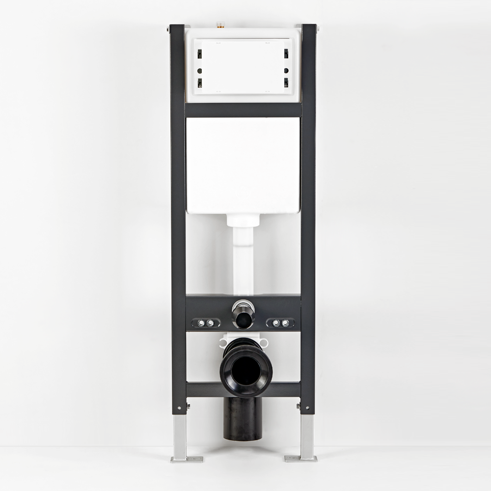 Arezzo Toilet Cistern Frame with Polished Gold Dual Flush Plate for