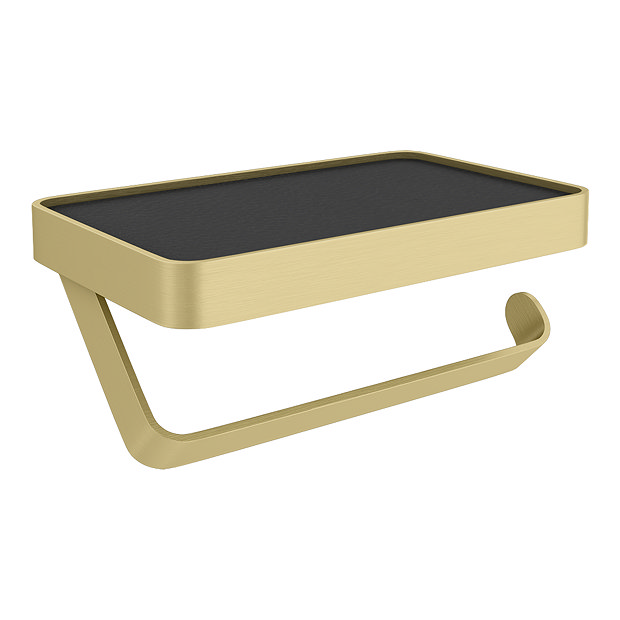 Arezzo Toilet Roll Holder with Shelf - Brushed Brass  Feature Large Image
