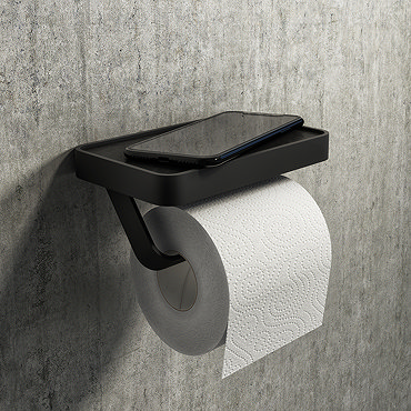 Arezzo Toilet Roll Holder with Shelf - Matt Black  Profile Large Image