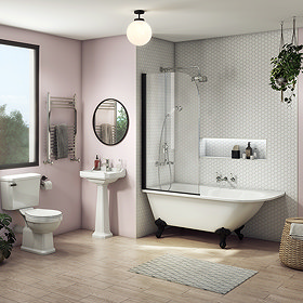 Arezzo LH Traditional Shower Bath Suite - 1700mm with Matt Black Screen + Leg Set  Large Image