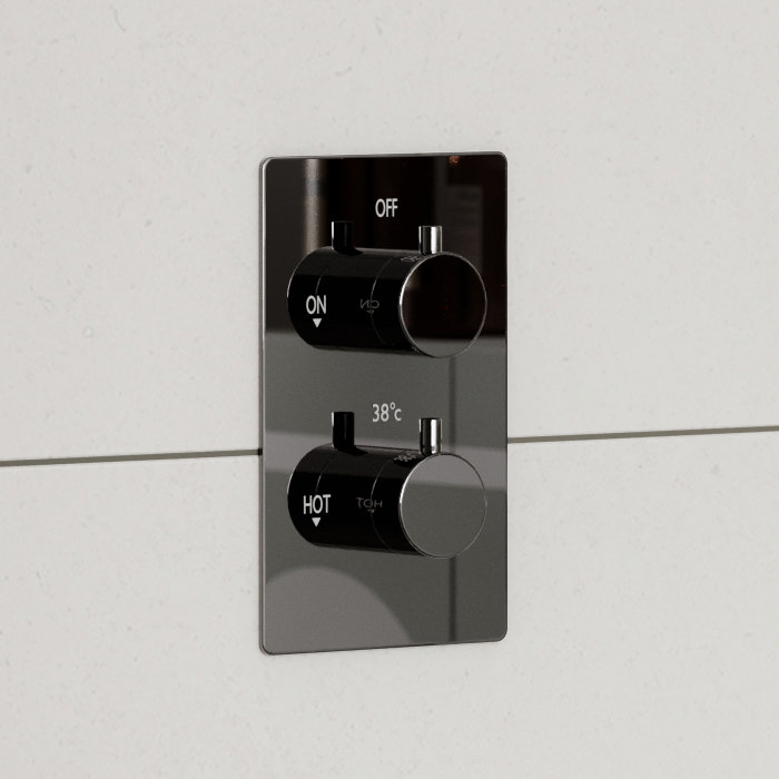 Arezzo Twilight Black Chrome Round Modern Twin Concealed Shower Valve