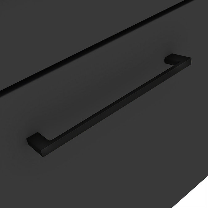 Arezzo Vanity Unit - Matt Black - 600mm 2-Drawer with Worktop, Black Handles, Black Round Basin + Legs