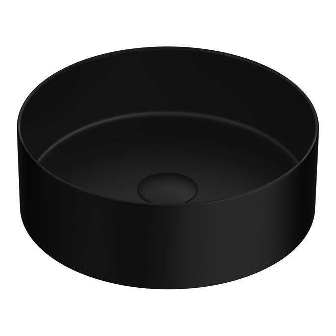 Arezzo Vanity Unit - Matt Black - 600mm 2-Drawer with Worktop, Black Handles, Black Round Basin + Legs