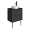 Arezzo Vanity Unit - Matt Black - 600mm 2-Drawer with Worktop, Black Handles, White Round Basin and Legs