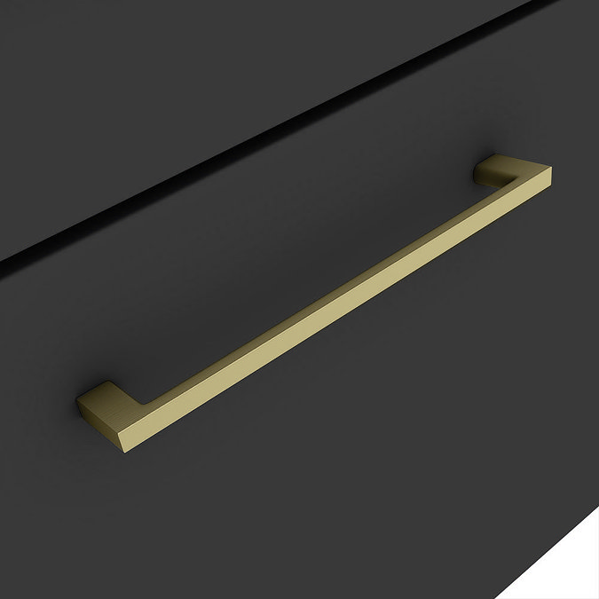 Arezzo Vanity Unit - Matt Black - 600mm 2-Drawer with Worktop, Brass Handles, White Round Basin and Brass Legs