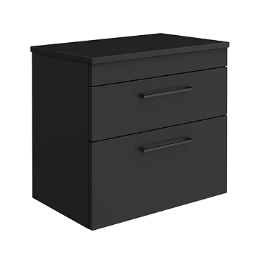 Arezzo Wall Hung 2-Drawer Countertop Vanity Unit - Matt Black - 600mm with Worktop & Matt Black Handles