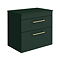 Arezzo Wall Hung 2-Drawer Countertop Vanity Unit - Matt Dark Green - 600mm with Worktop & Brushed Brass Handles