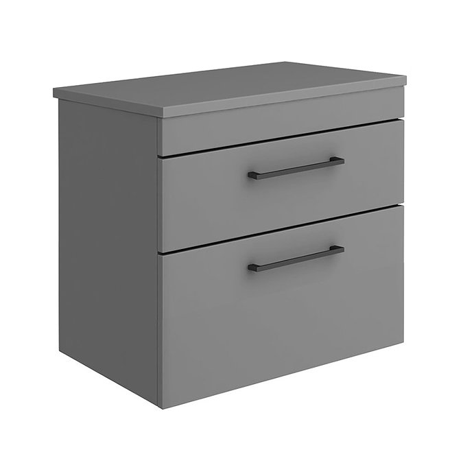 Arezzo Wall Hung 2-Drawer Countertop Vanity Unit - Matt Grey - 600mm with Worktop & Matt Black Handles