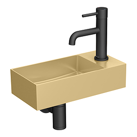 Arezzo Wall Hung Cloakroom Basin (365 x 180mm) Brushed Brass with Waste