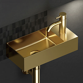 Arezzo Wall Hung Cloakroom Basin (365 x 180mm) Brushed Brass with Waste