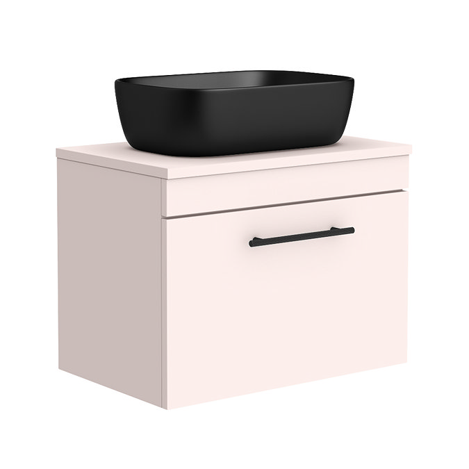 Arezzo Wall Hung Countertop Basin Unit - Pink with Industrial Style Black Handle - 600mm inc. Black