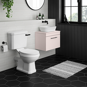 Arezzo Wall Hung Countertop Basin Unit with Toilet - Pink with Industrial Style Black Handle  Profile Large Image