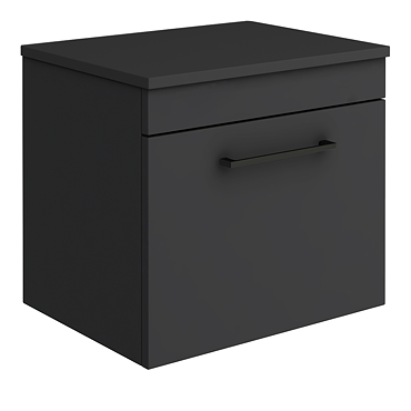 Arezzo Wall Hung Countertop Vanity Unit - Matt Black - 500mm with Matt Black Handle