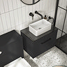 Arezzo Wall Hung Countertop Vanity Unit - Matt Black - 600mm with Black Worktop & Matt Black Handle