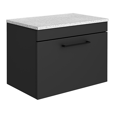 Arezzo Wall Hung Countertop Vanity Unit - Matt Black - 600mm with White Worktop & Matt Black Handle