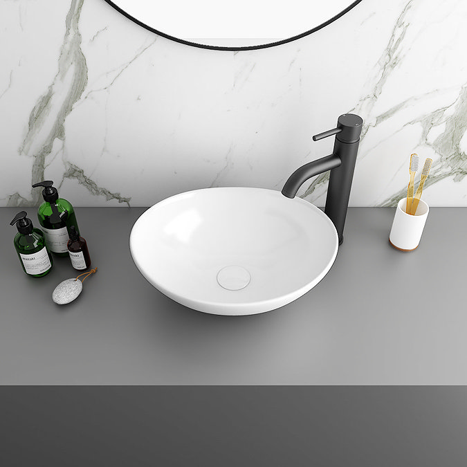 Arezzo Wall Hung Countertop Vanity Unit - Matt Black - 600mm with Worktop, Black Handle and Oval Basin