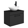 Arezzo Wall Hung Countertop Vanity Unit - Matt Black - 600mm with Worktop, Black Handle and Oval Basin