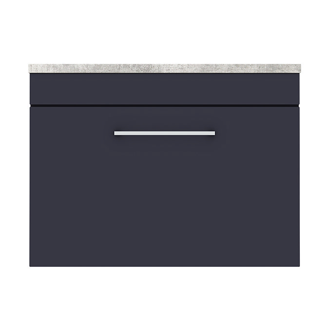 Arezzo Wall Hung Countertop Vanity Unit - Matt Blue - 600mm with Grey Worktop & Chrome Handle  In Ba