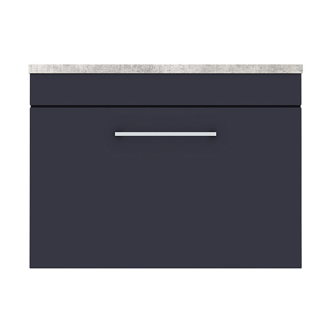 Arezzo Wall Hung Countertop Vanity Unit - Matt Blue - 600mm with Grey Worktop & Chrome Handle In Ba