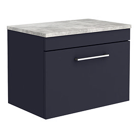 Arezzo Wall Hung Countertop Vanity Unit - Matt Blue - 600mm with Grey Worktop & Chrome Handle Large