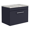 Arezzo Wall Hung Countertop Vanity Unit - Matt Blue - 600mm with Grey Worktop & Chrome Handle Large 