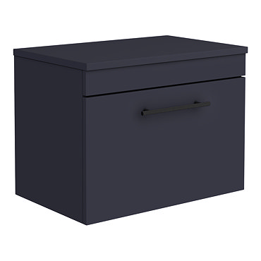 Arezzo Wall Hung Countertop Vanity Unit - Matt Blue - 600mm with Industrial Style Black Handle  Prof