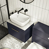 Arezzo Wall Hung Countertop Vanity Unit - Matt Blue - 600mm with White Worktop & Brushed Brass Handl