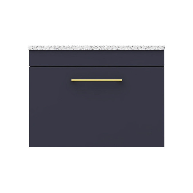 Arezzo Wall Hung Countertop Vanity Unit - Matt Blue - 600mm with White Worktop & Brushed Brass Handl