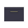 Arezzo Wall Hung Countertop Vanity Unit - Matt Blue - 600mm with White Worktop & Brushed Brass Handl