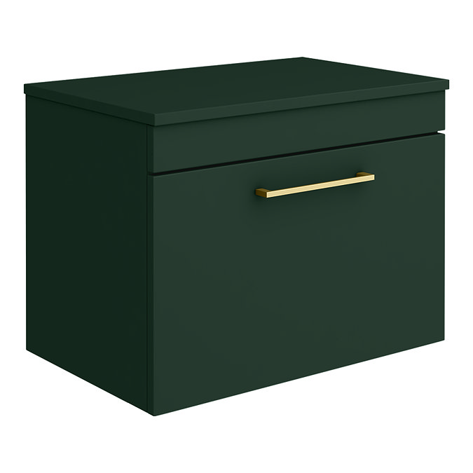 Arezzo Wall Hung Countertop Vanity Unit - Matt Dark Green - 600mm with Brushed Brass Handle