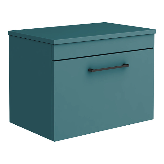 Arezzo Wall Hung Countertop Vanity Unit - Matt Green - 600mm with Matt Black Handle Large Image