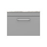 Arezzo Wall Hung Countertop Vanity Unit - Matt Grey - 600mm with Bellato Grey Worktop & Chrome Handl