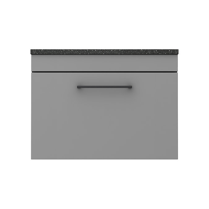 Arezzo Wall Hung Countertop Vanity Unit - Matt Grey - 600mm with Black Worktop & Matt Black Handle  Newest Large Image