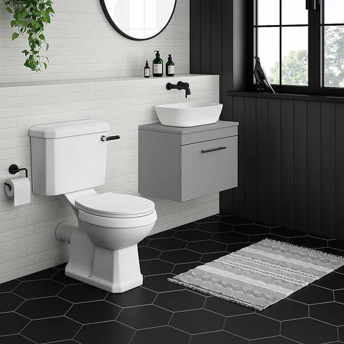 Arezzo Wall Hung Countertop Vanity Unit - Matt Grey - 600mm with Industrial Style Black Handle Feature Large Image